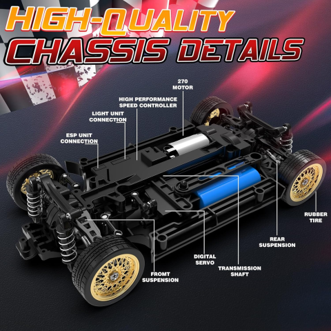 Машинка на радіокеруванні KAMTOM DC162A 1:16 4WD для дрифту до 50 км/год, 2 АКБ, гіроскоп, чорна